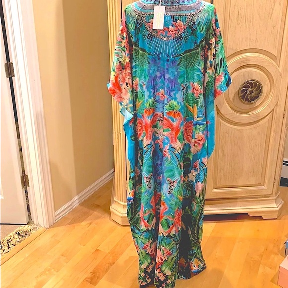 NWT La Moda Tropical Cover Up Caftan Dress or Coverup or Maxi Dress - Picture 4 of 9